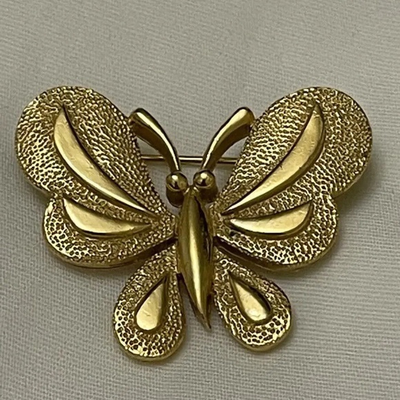 Trifari Jewelry Crown Trifari Brushed Gold Tone Butterfly Brooch